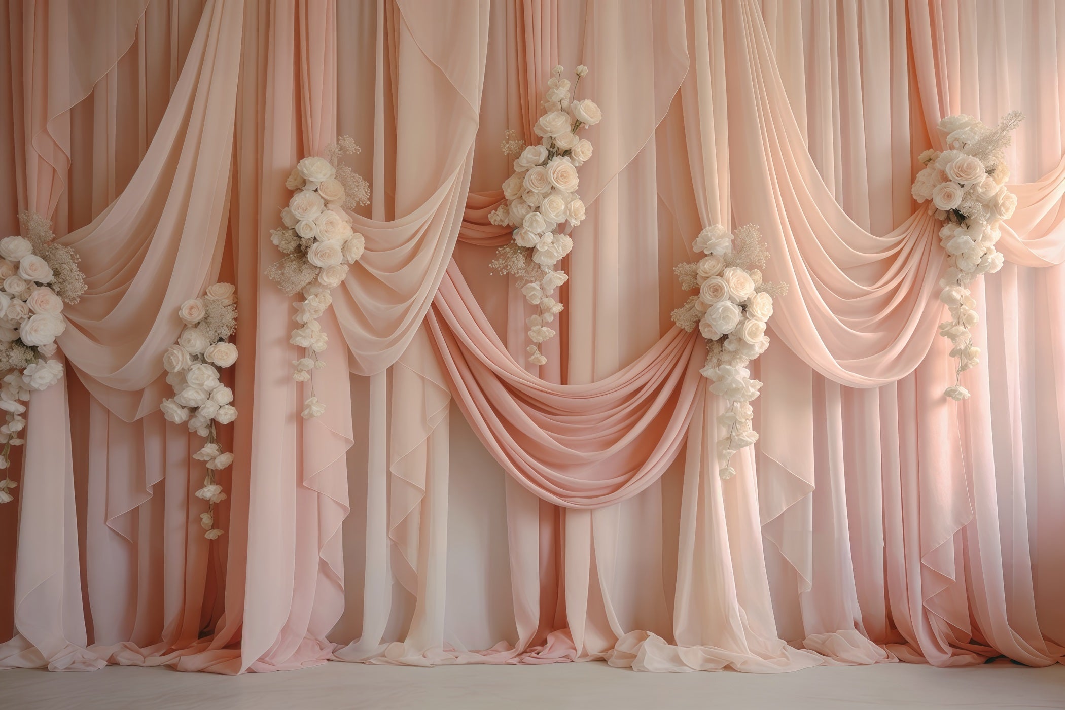 Sheer Curtains Mother's Day Backdrop Blush Draped White Rose Swags Mothers Day Backdrops UK CSH63-75