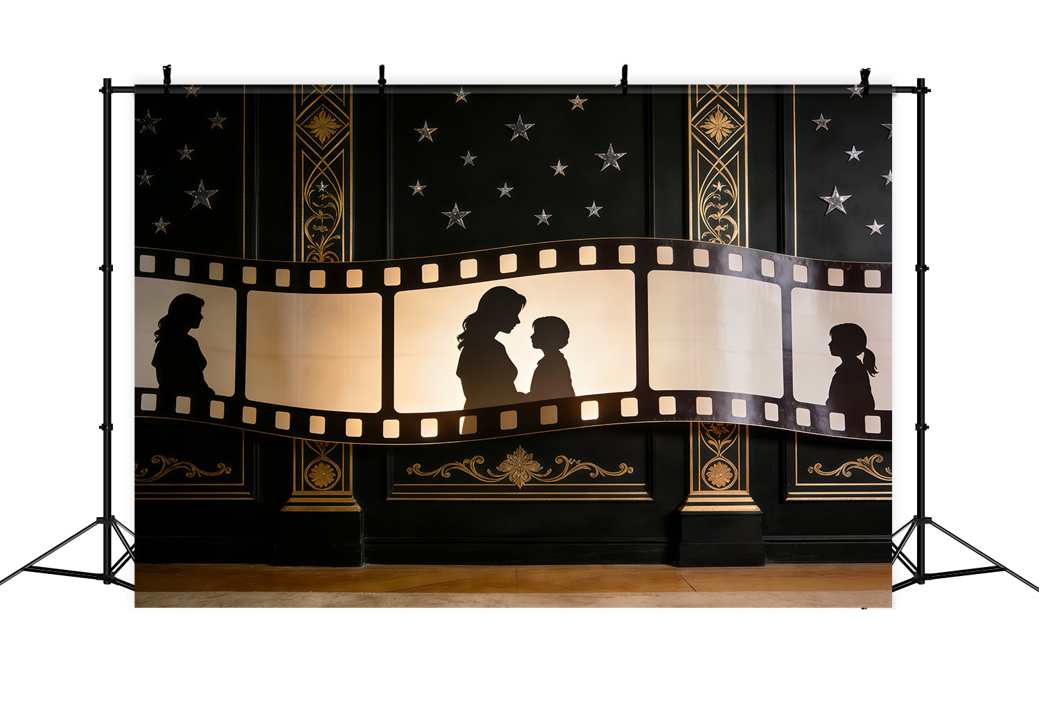 Mother Daughter Silhouette Mother's Day Backdrop Golden Filmstrip Art Deco Mother Day Backdrop UK CSH63-81