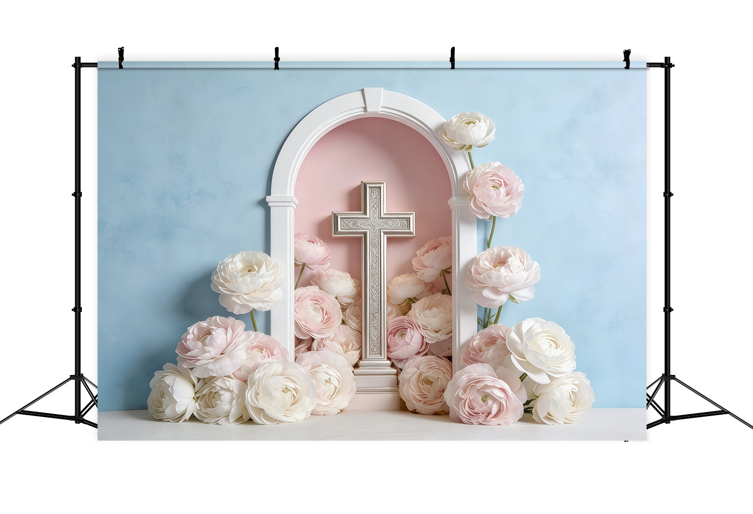 Mothers Day Backdrop For Church Pastel Floral Cross Arch Backdrop Mother's Day UK CSH63-92
