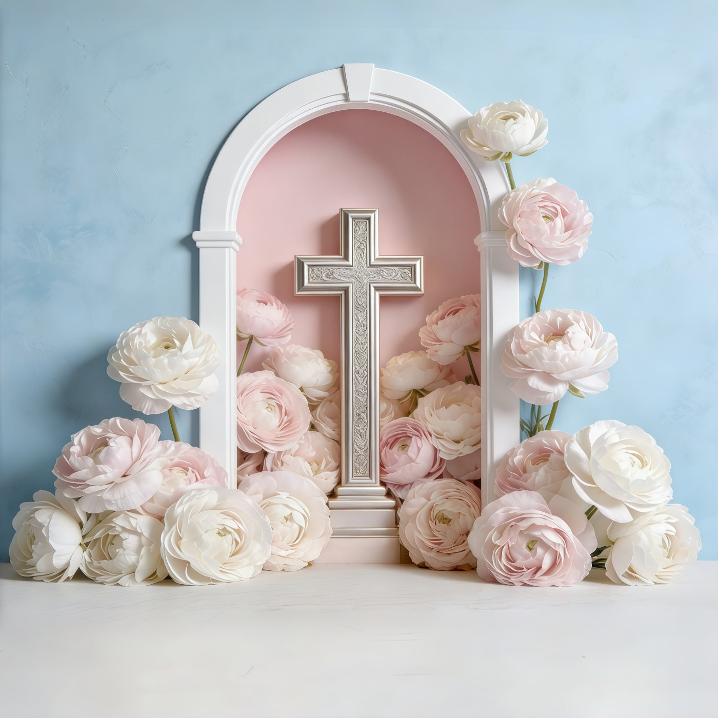 Mothers Day Backdrop For Church Pastel Floral Cross Arch Backdrop Mother's Day UK CSH63-92