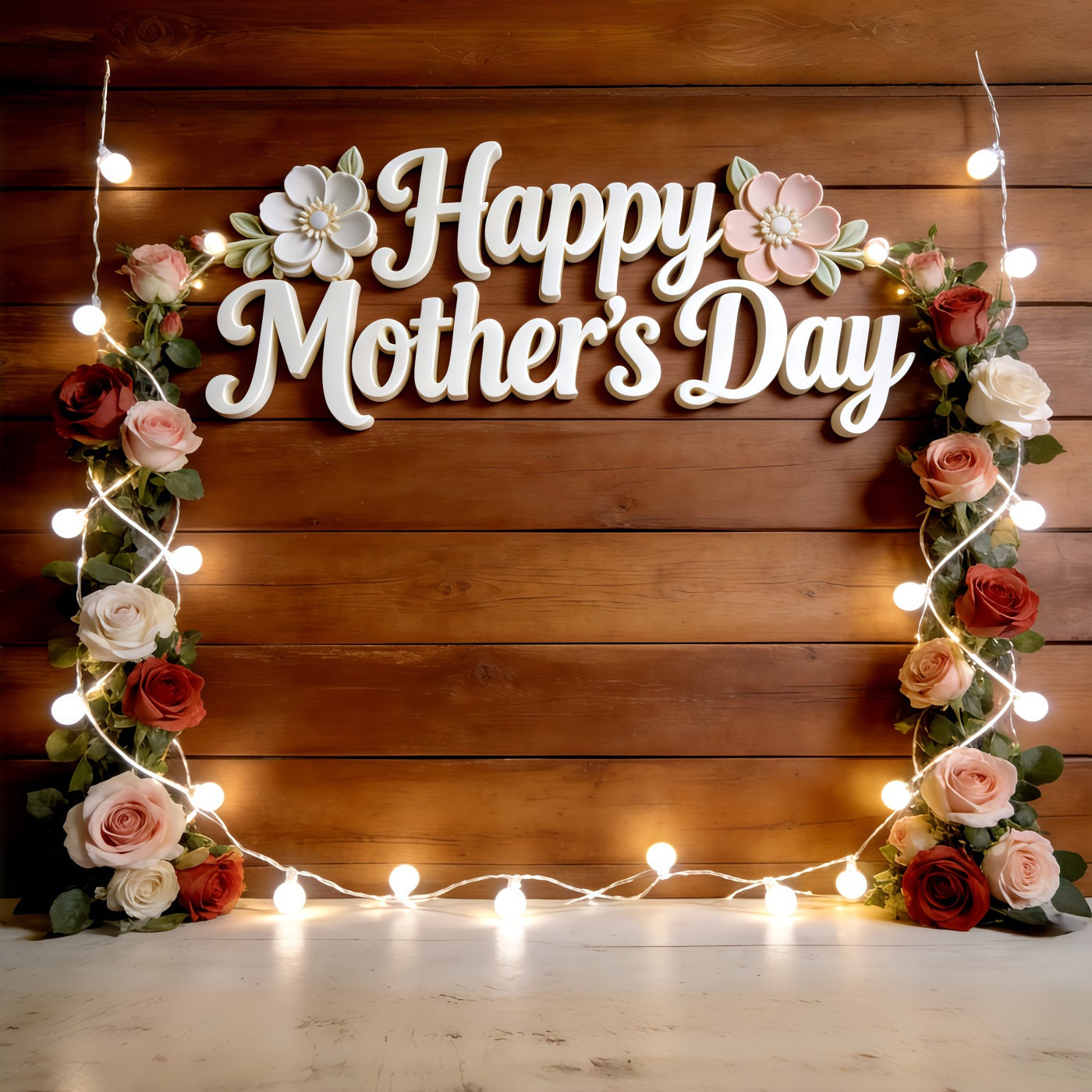 Church Mother's Day Backdrop Rustic Rose String Light Frame Mothers Day Picture Backdrop UK CSH63-96