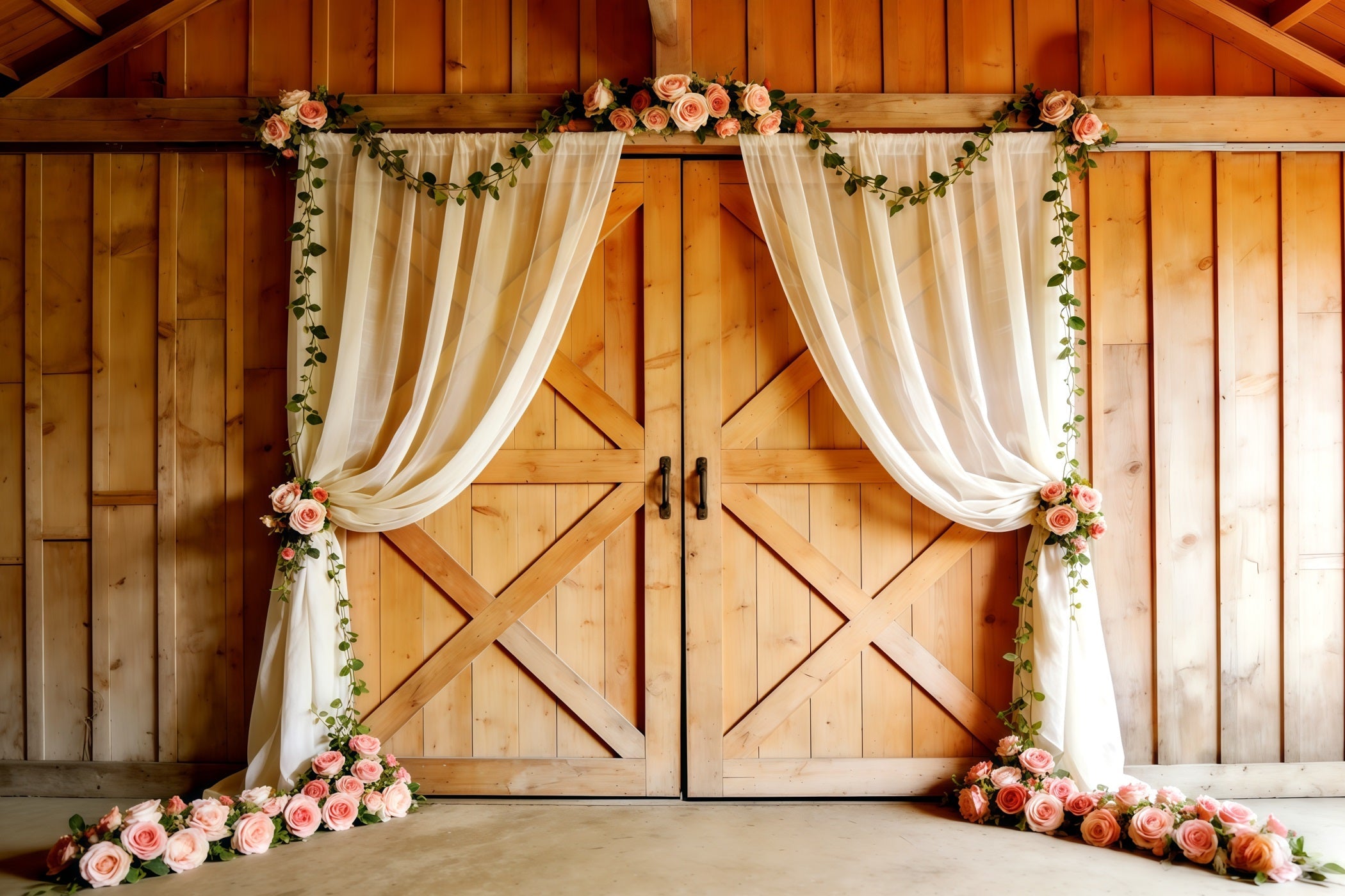 Church Mother's Day Backdrop Rustic Barn Door Rose Drapes Mothers Day Picture Backdrop UK CSH63-97