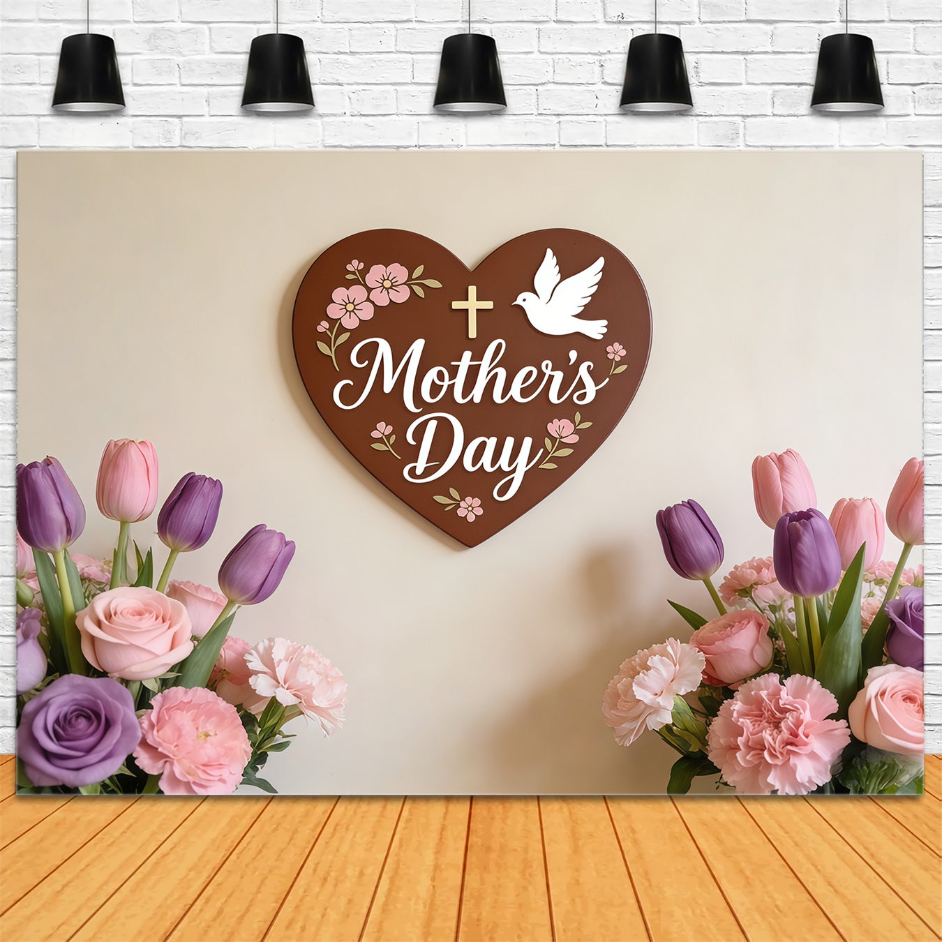 Church Mother's Day Photo Backdrop Faith Heart Tulip Floral Plaque Photo Backdrop For Mothers Day UK CSH63-98