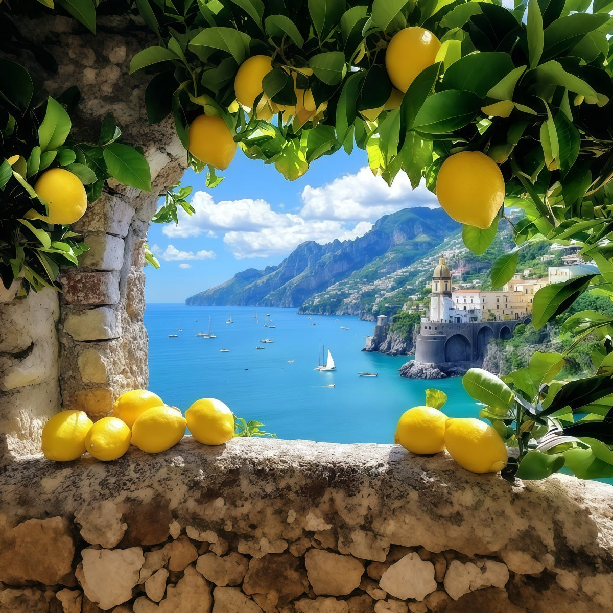 Amalfi Coast Backdrop Lemons Mediterranean Sea Scenery Summer Backdrop Ideas UK CSH64-81