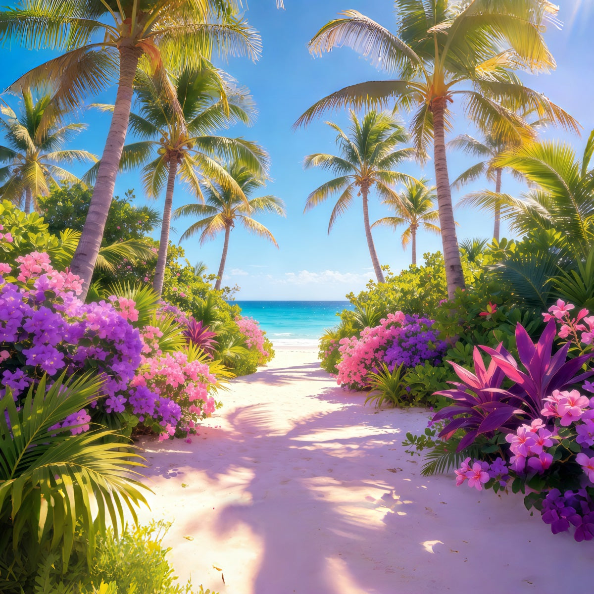 Beach Backdrop Tropical Blossom Palm Sea Path Summer Backdrop UK CSH64-88