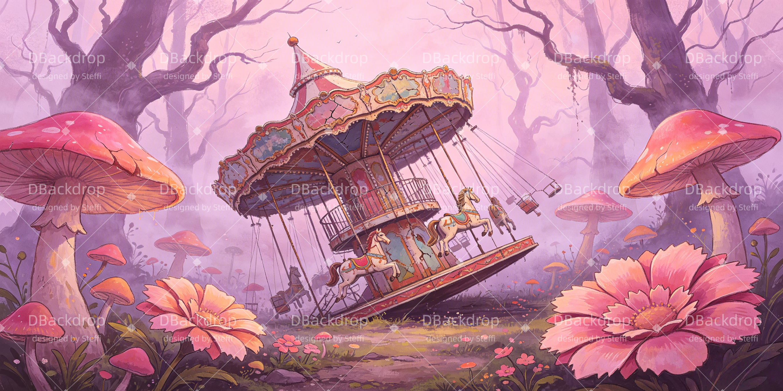 Trilogy Tour Backdrops Pink Mushroom Carousel Forest Scuba VBS Backdrop UK CSH64-T1