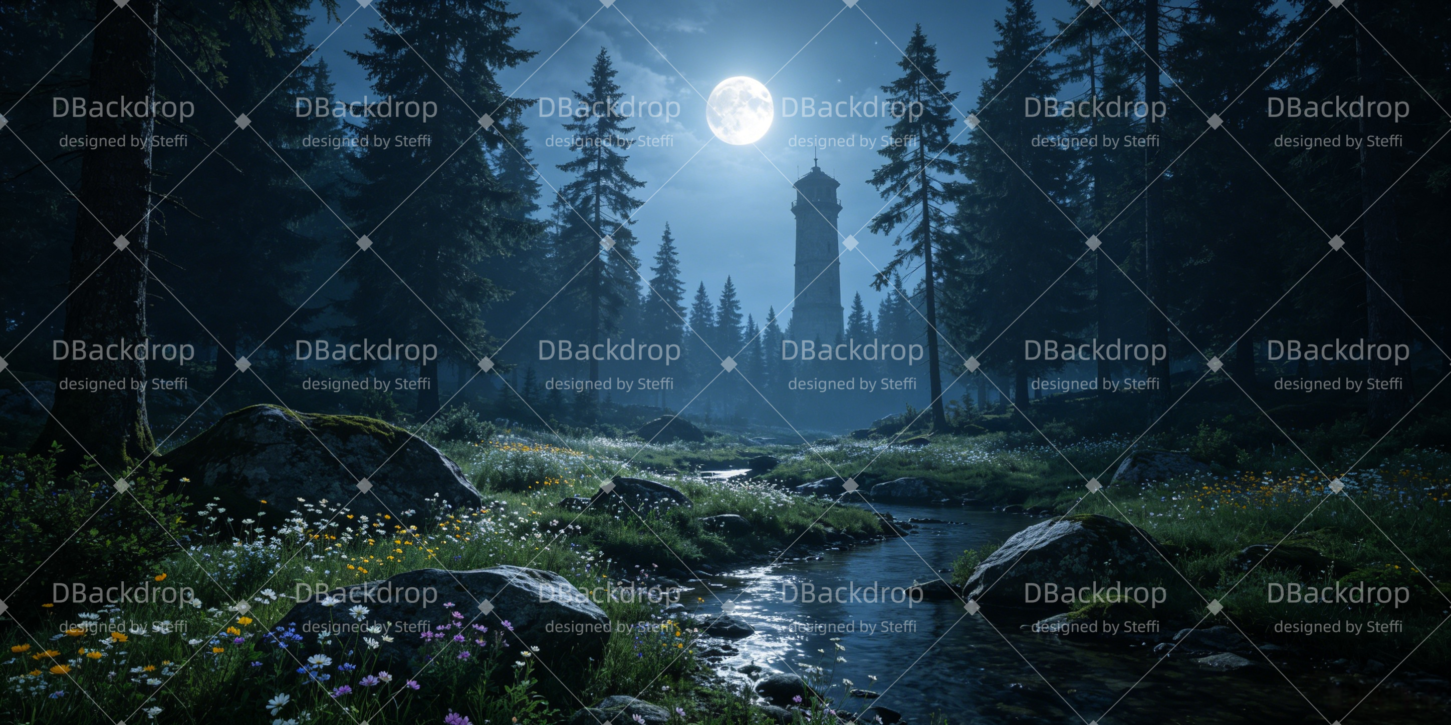 Scenic Backdrops Moonlit Forest Tower Stage Scenery Backdrops UK CSH66-T47