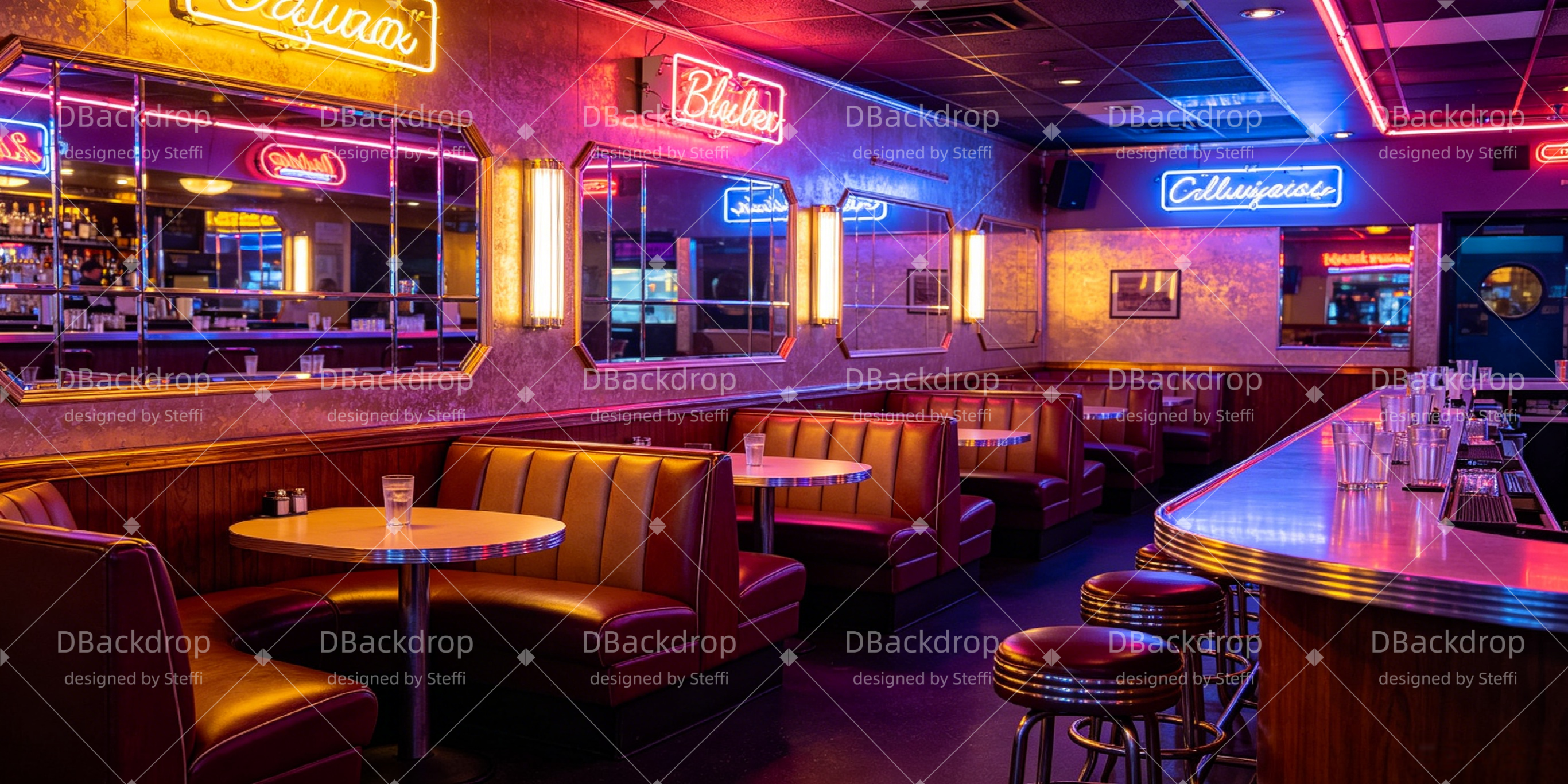 Stage Backdrop Neon Diner Interior UK Theater Backdrops For Sale CSH66-T56