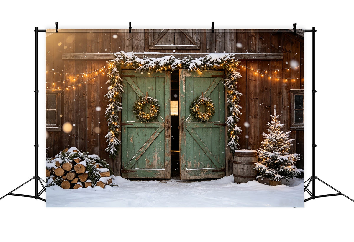Rustic Christmas Backdrops Wood Barn Door Decor Photography Christmas Backdrops UK CSH68-100