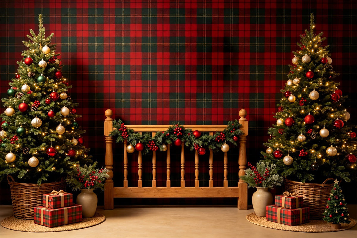 Christmas Headboard Backdrop Plaid Christmas Bedroom Decor Christmas Photo Backdrops UK CSH68-92