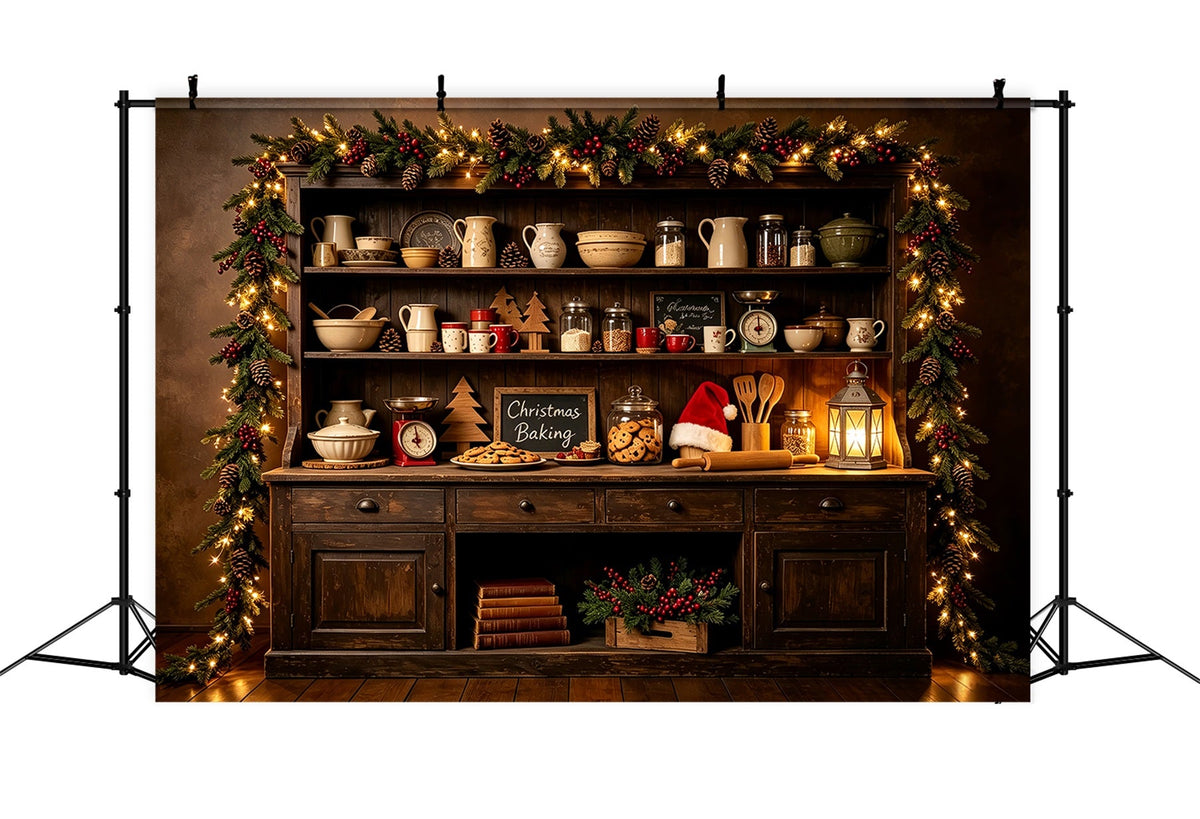 Christmas Kitchen Backdrops Dark Woodland Baking Shelf Christmas Photography Backdrop UK CSH68-94