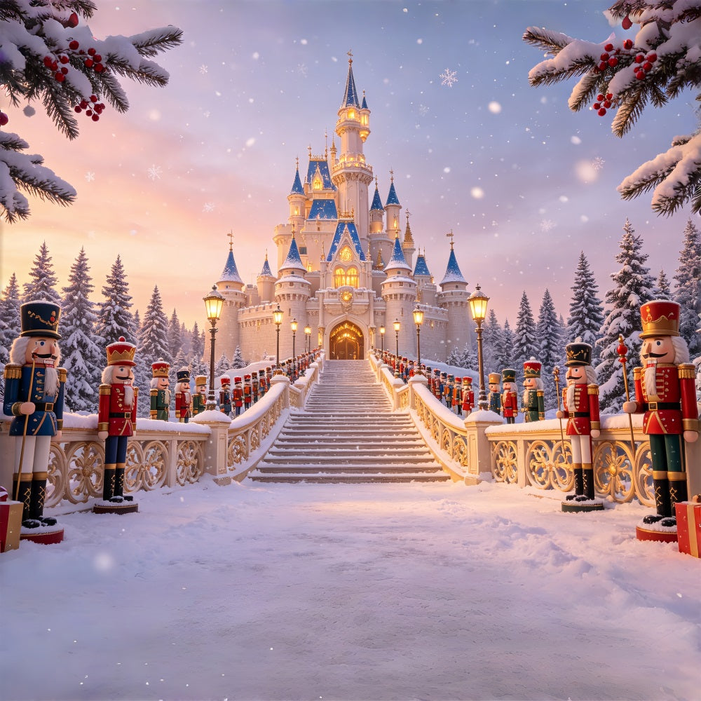 Christmas Nutcracker Backdrop Snowy Forest Castle Entrance Studio Backdrops Christmas UK CSH69-10