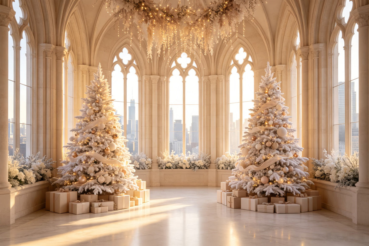 Victorian Christmas Backdrop White Cathedral Hall Professional Christmas Backdrop UK CSH69-20