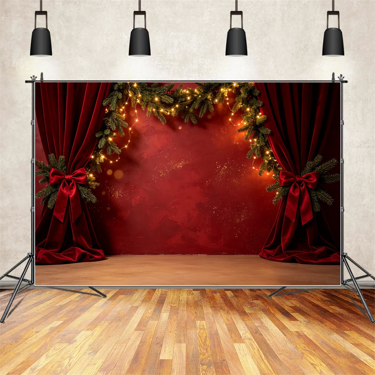 Christmas Wall Backdrop Red Velvet Garland Stage Christmas Photography Backdrops UK CSH69-33