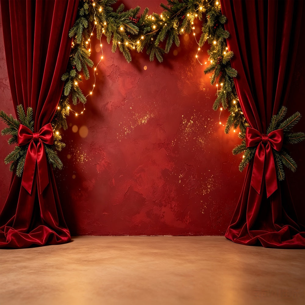 Christmas Wall Backdrop Red Velvet Garland Stage Christmas Photography Backdrops UK CSH69-33