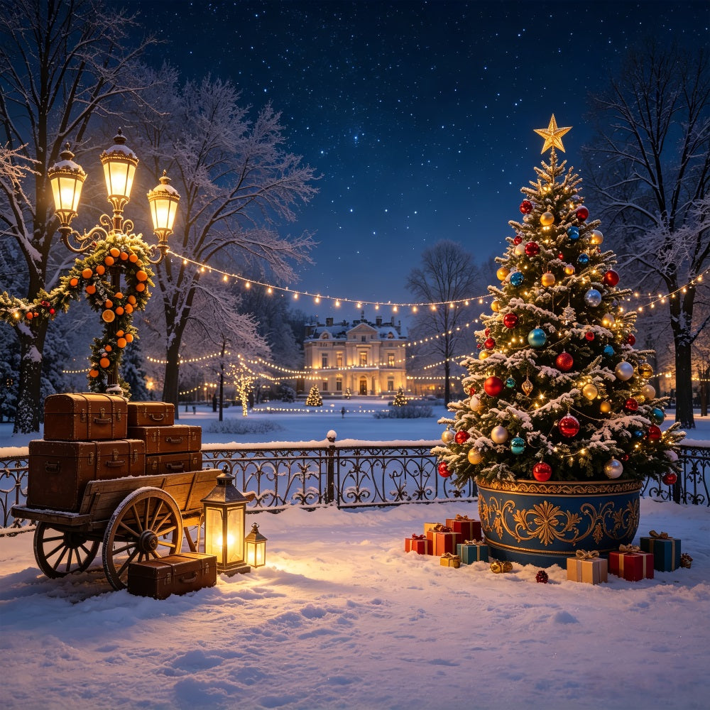 Winter Christmas Backdrop Grand Estate Tree Cart Backdrops Christmas UK CSH69-39