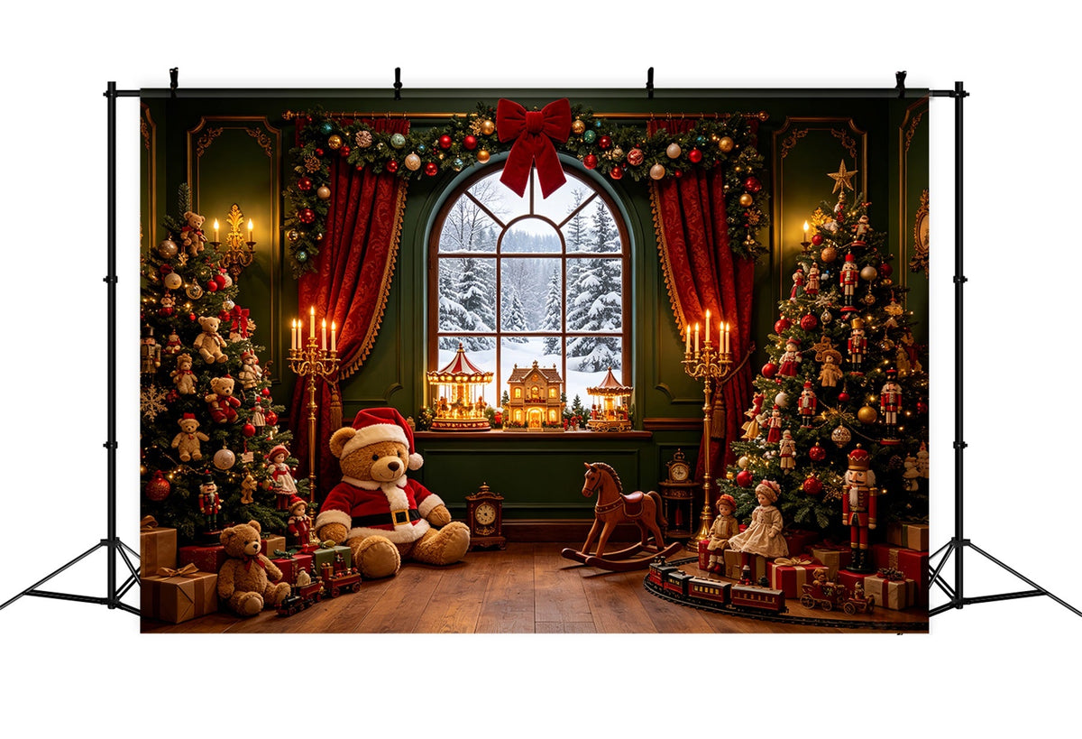 Vintage Christmas Backdrop Toyland Window Teddy Parlor Photography Backdrops Christmas UK CSH69-41