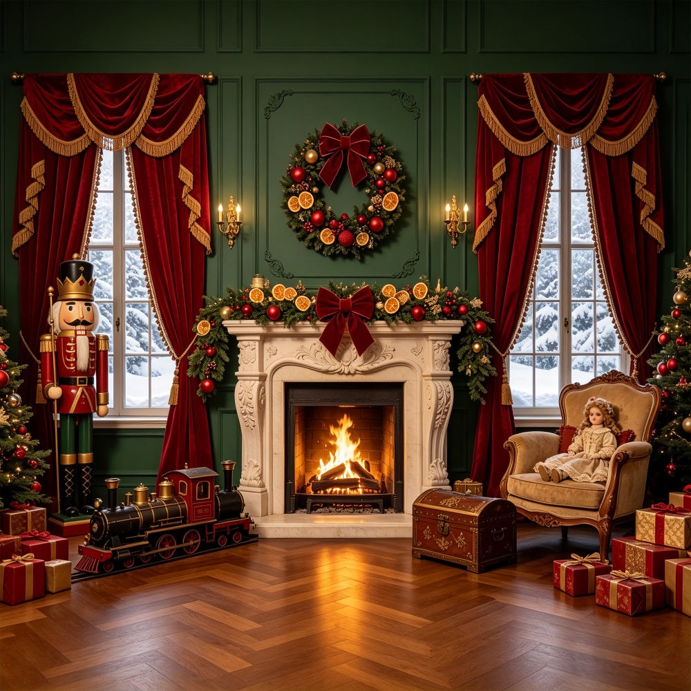 Christmas Window Backdrop Nutcracker Hearth Doll Parlor Photo Backdrops Christmas UK CSH69-42
