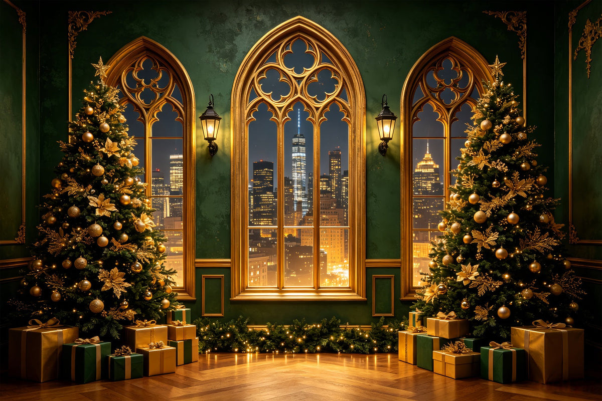 Modern Christmas Backdrop Golden Gothic City View Studio Christmas Backdrop UK CSH69-51