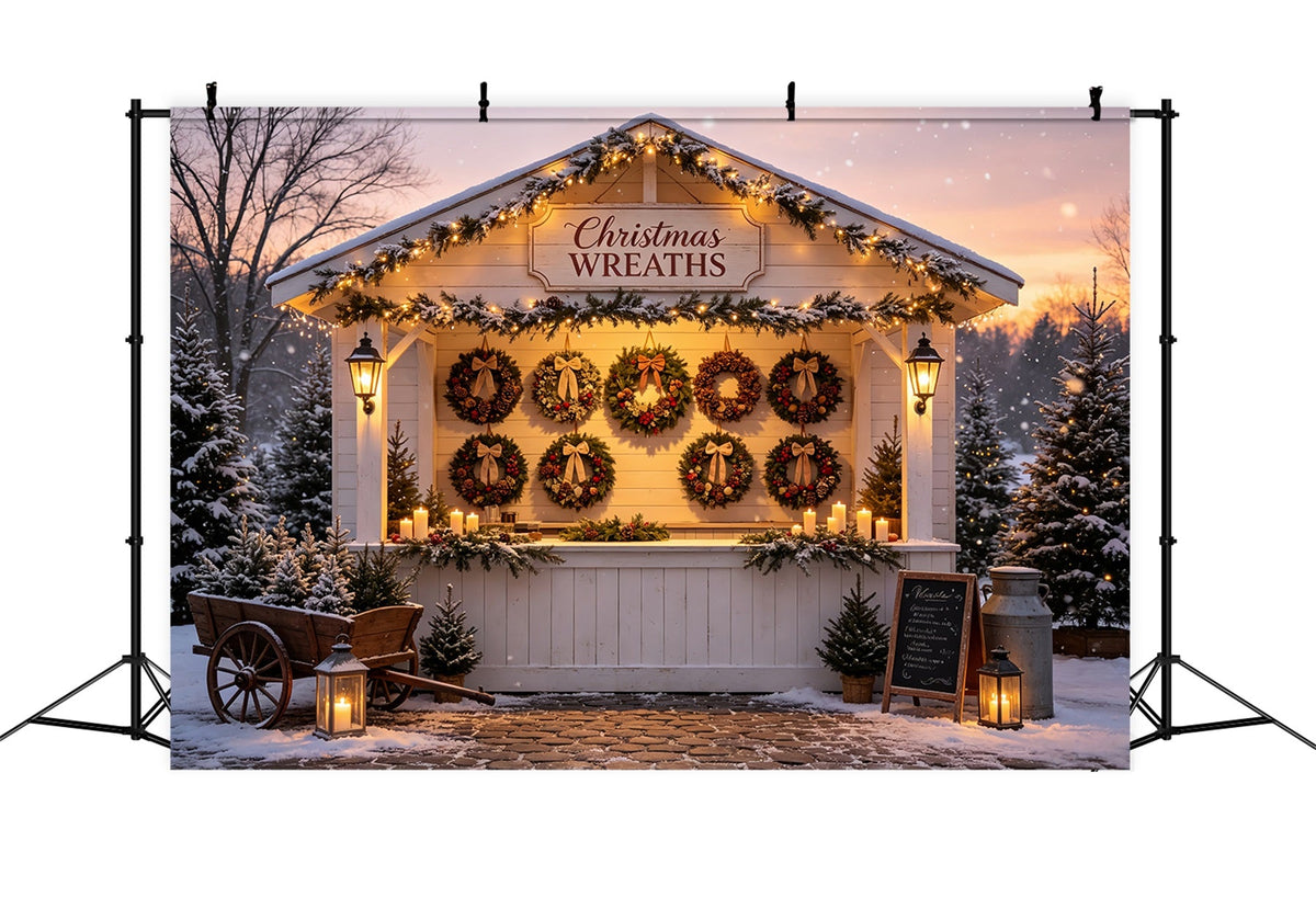 Christmas Wreath Backdrop Snowy Wreath Market Stall Christmas Wall Backdrops UK CSH69-6