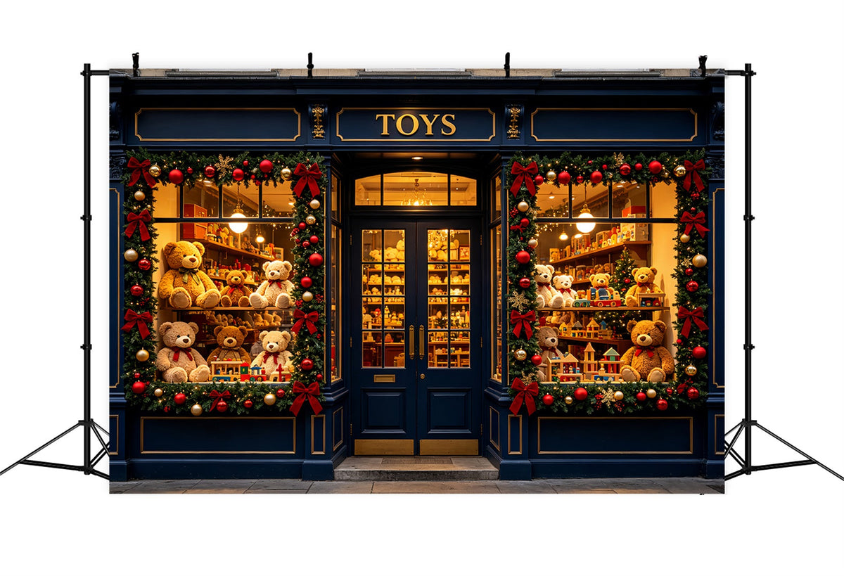 Inside Santa's Workshop Backdrop Toy Shop Teddy Display Santas Workshop Backdrop UK CSH69-88