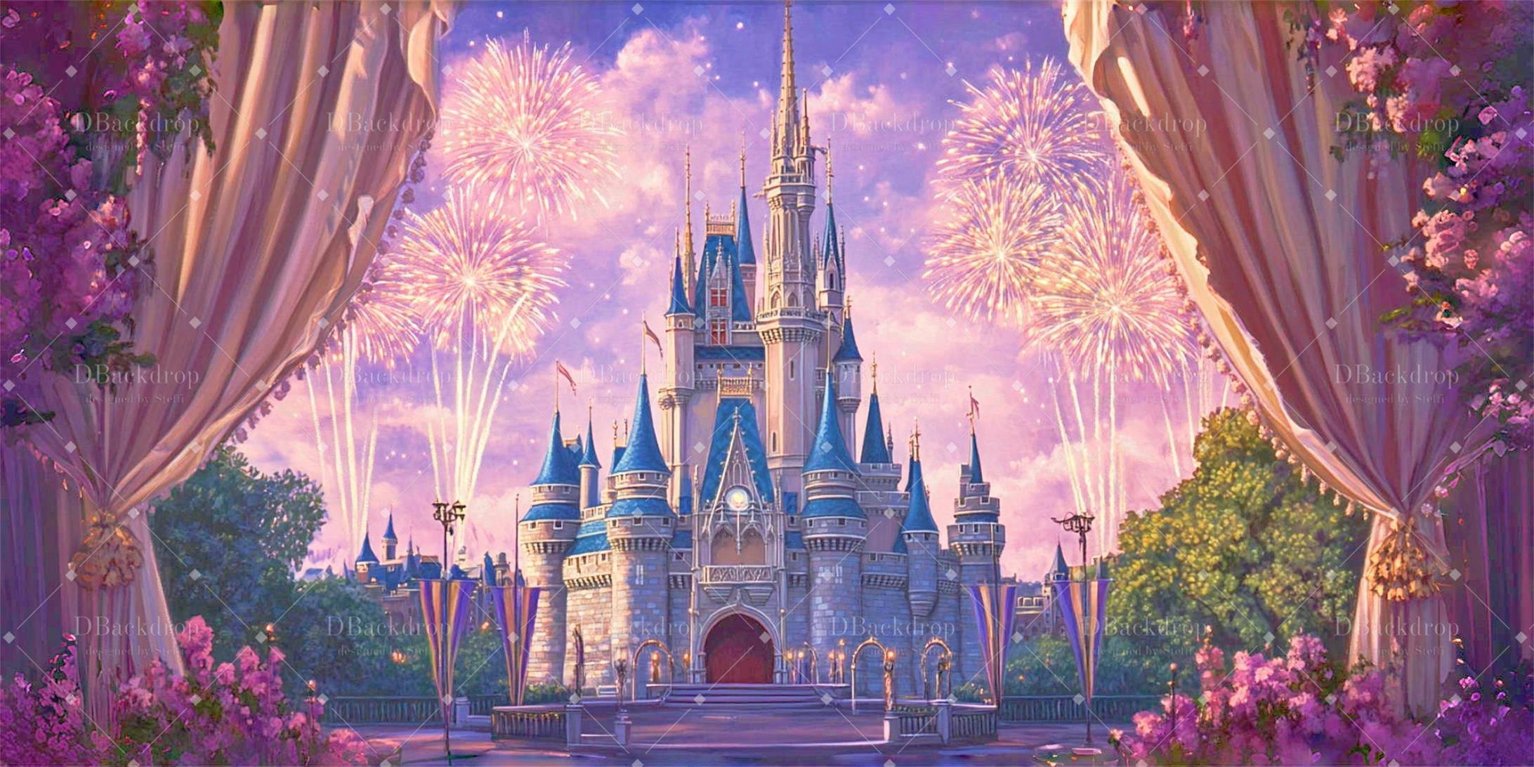 Theatre Stage Backdrop Castle Firework Dance Recital Backdrop UK CSH59-T42