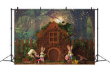 Forest Bunny Tree House Easter Backdrop UK D1077