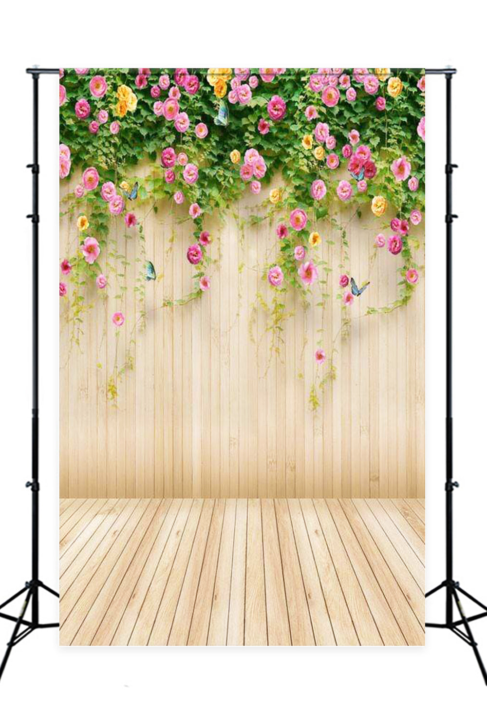 Beautiful Floral Wood Backdrop UK for Photo Booth F-1489