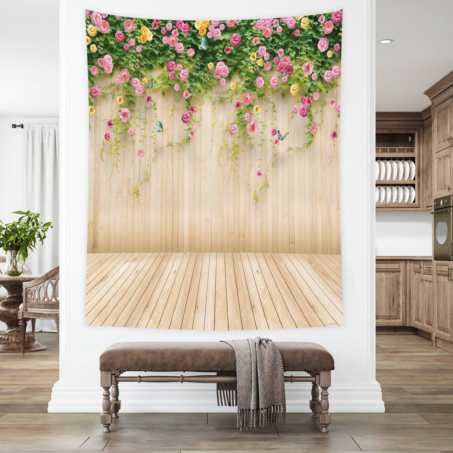 Beautiful Floral Wood Backdrop UK for Photo Booth F-1489