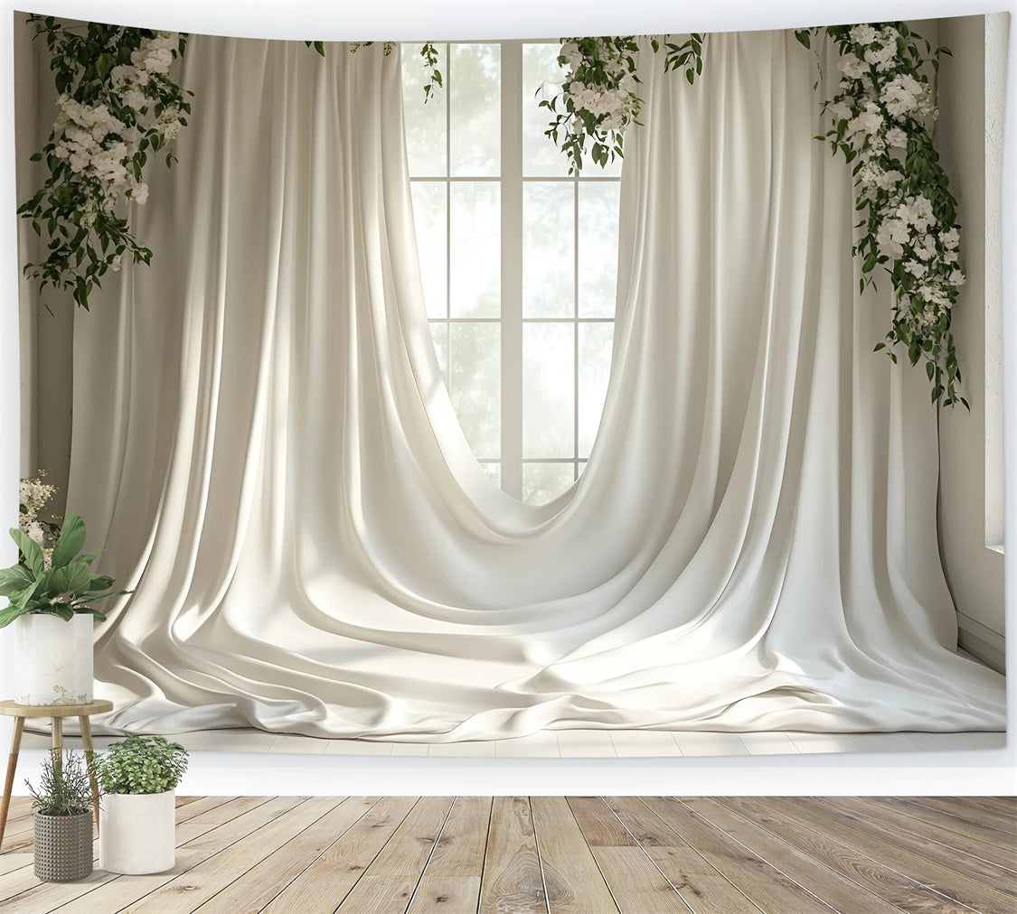 Mothers Day Photo Backdrop Soft Greenery White Drapery Backdrop UK GQ2-115