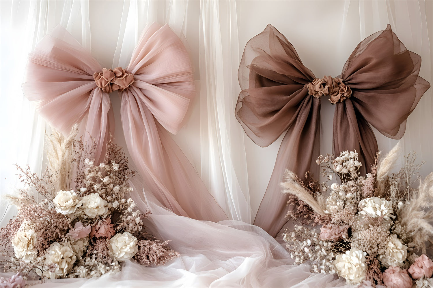 Mother's Day Backdrop Ideas Delicate Silk Bow Flower Backdrop UK GQ2-118