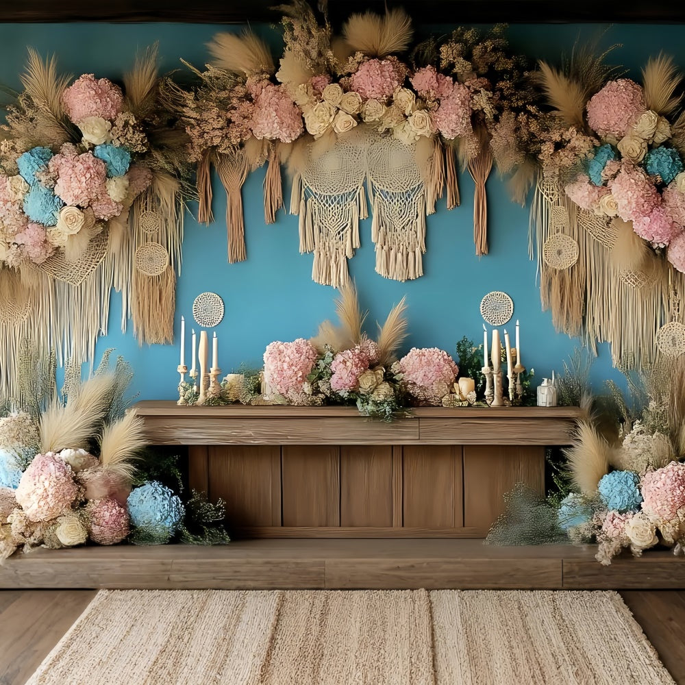 Mothers Day Photo Backdrop Vintage Hydrangeas Macrame Backdrop UK GQ2-121