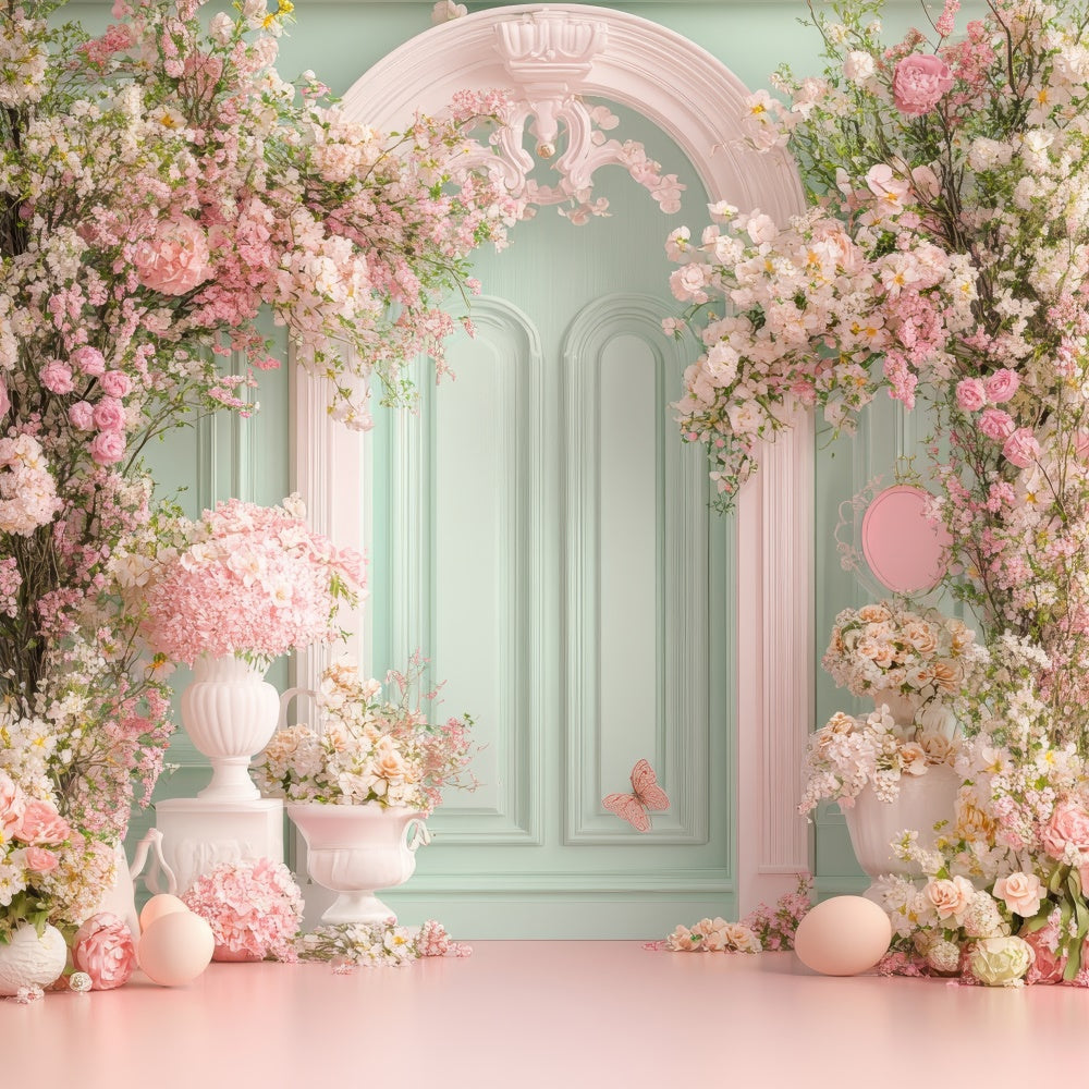 Happy Mother's Day Backdrop Mint Green Floral Door Backdrop UK GQ2-161