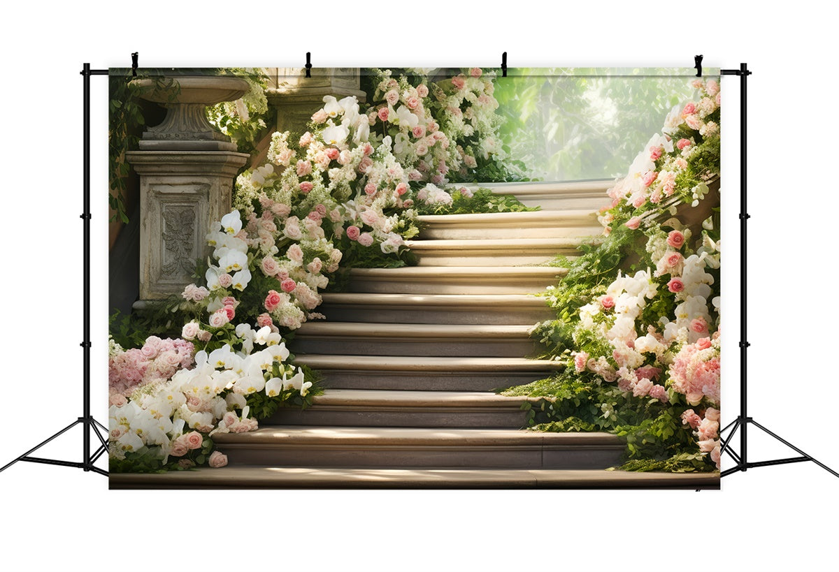 Mothers Day Backdrops Dreamy Floral Staircase Orchids Backdrop UK GQ2-167