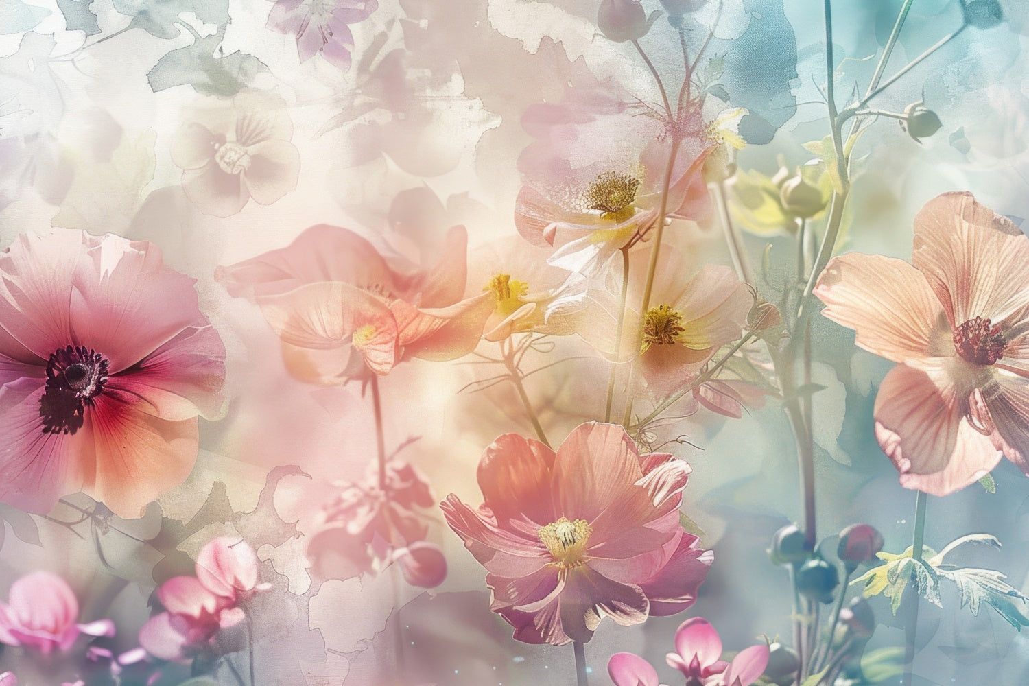 Mothers Day Backdrops Pastel Watercolor Floral Dream Backdrop UK GQ2-173