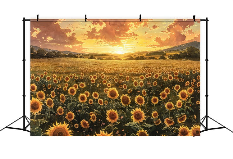 Mothers Day Backdrops Warm Sunset Sunflower Field Backdrop UK GQ2-176
