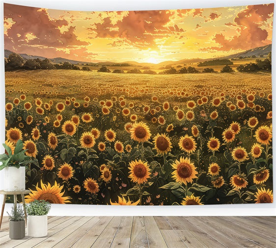 Mothers Day Backdrops Warm Sunset Sunflower Field Backdrop UK GQ2-176