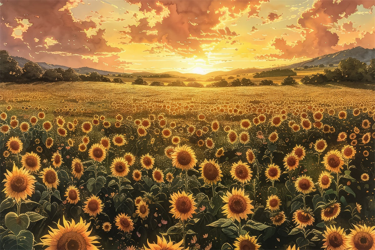 Mothers Day Backdrops Warm Sunset Sunflower Field Backdrop UK GQ2-176