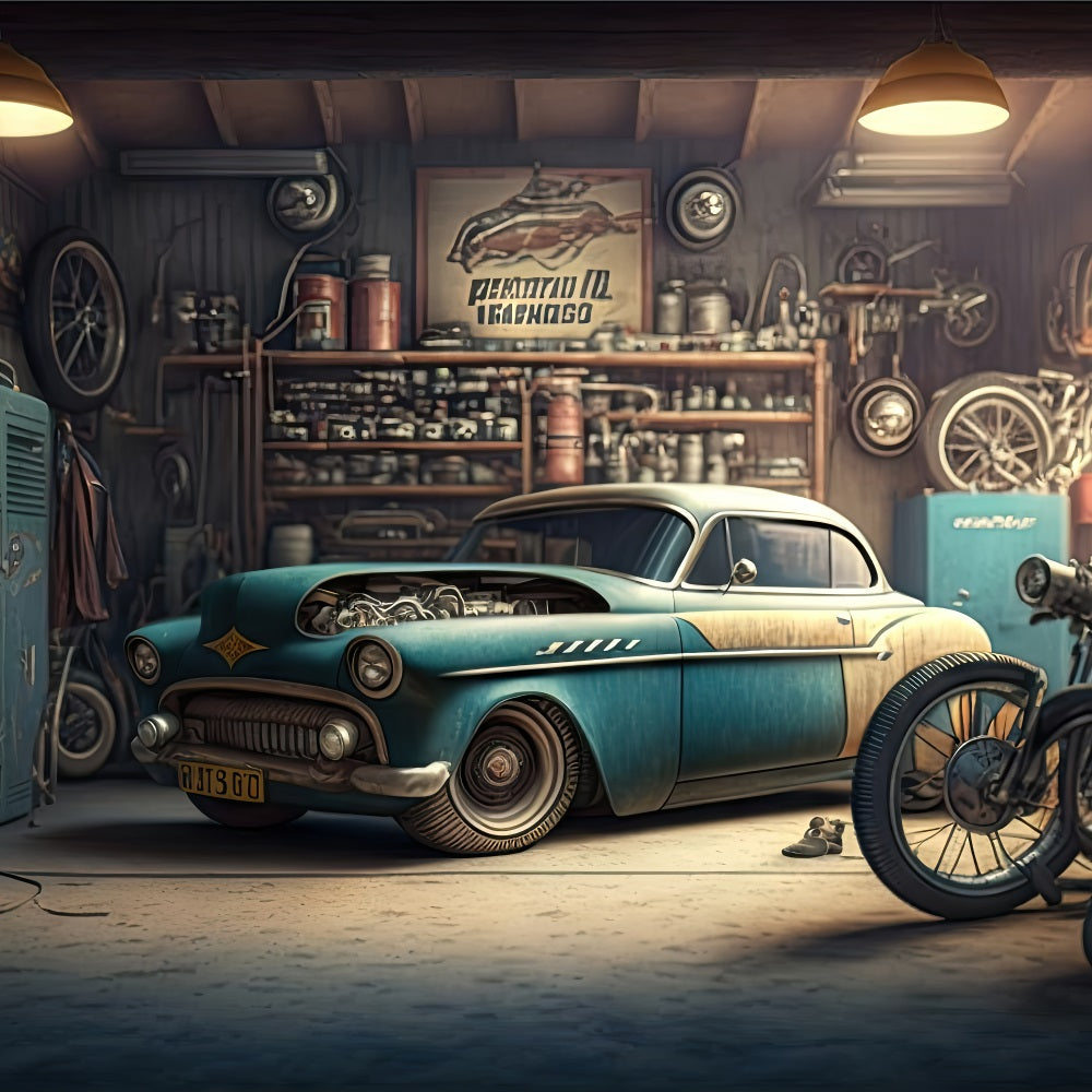 Father's Day Photo Backdrop Ideas Mechanic's Garage Backdrop UK GQ2-215