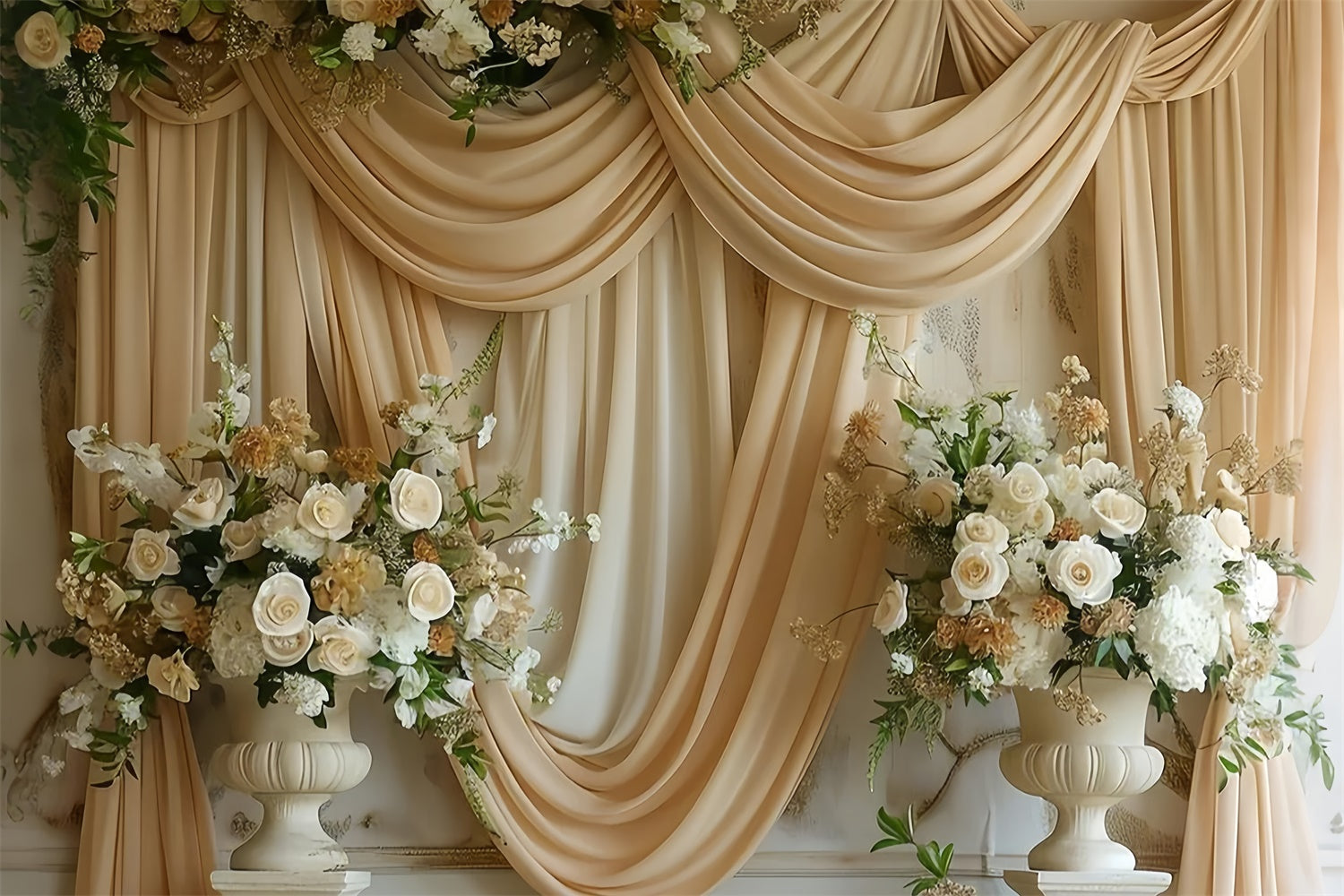 Mother's Day Photo Backdrop Golden Champagne Floral Drape Backdrop UK GQ2-89