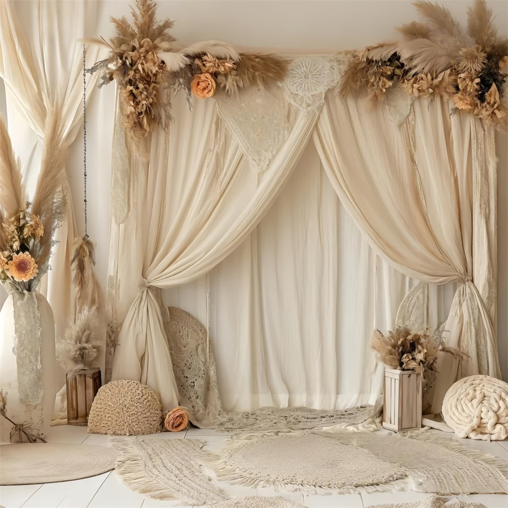 Happy Mother's Day Backdrop Cozy Cream Drape Flowers Backdrop UK GQ2-96