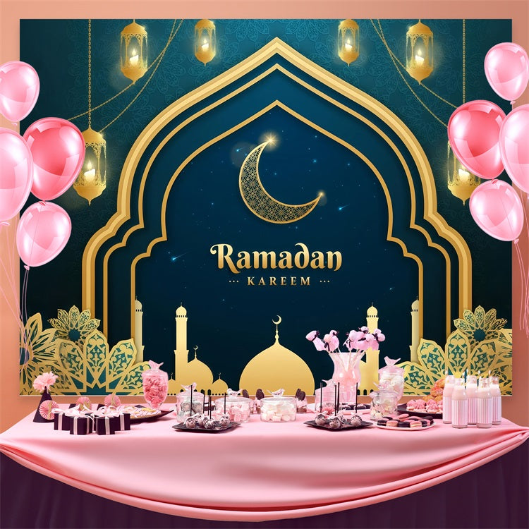 Ramadan Backdrops Gold Crescent Mosque Arch Backdrop UK GQ3-1