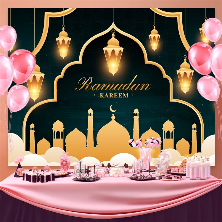 Ramadan Mubarak Backdrop Glowing Gold Lantern Arch Backdrop UK GQ3-10