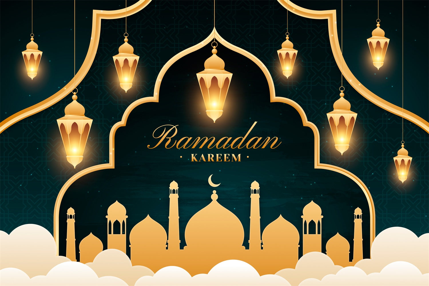 Ramadan Mubarak Backdrop Glowing Gold Lantern Arch Backdrop UK GQ3-10