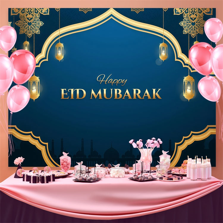 Eid Mubarak Backdrop Ornate Golden Frame Lanterns Backdrop UK GQ3-100