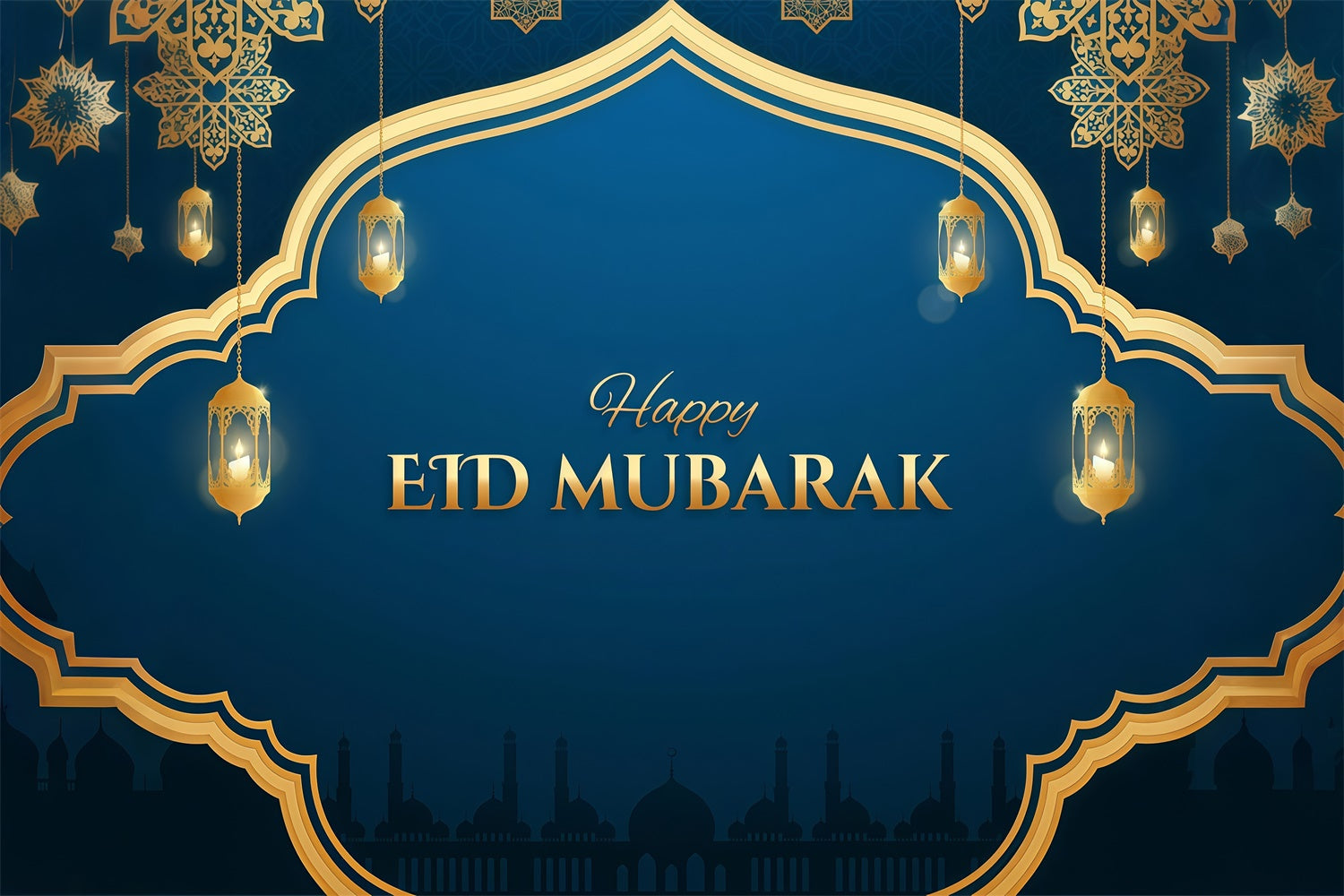 Eid Mubarak Backdrop Ornate Golden Frame Lanterns Backdrop UK GQ3-100