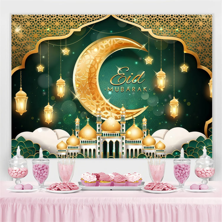 Eid Mubarak Backdrop Glowing Crescent Lanterns Festive Backdrop UK GQ3-101