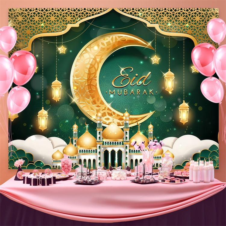 Eid Mubarak Backdrop Glowing Crescent Lanterns Festive Backdrop UK GQ3-101