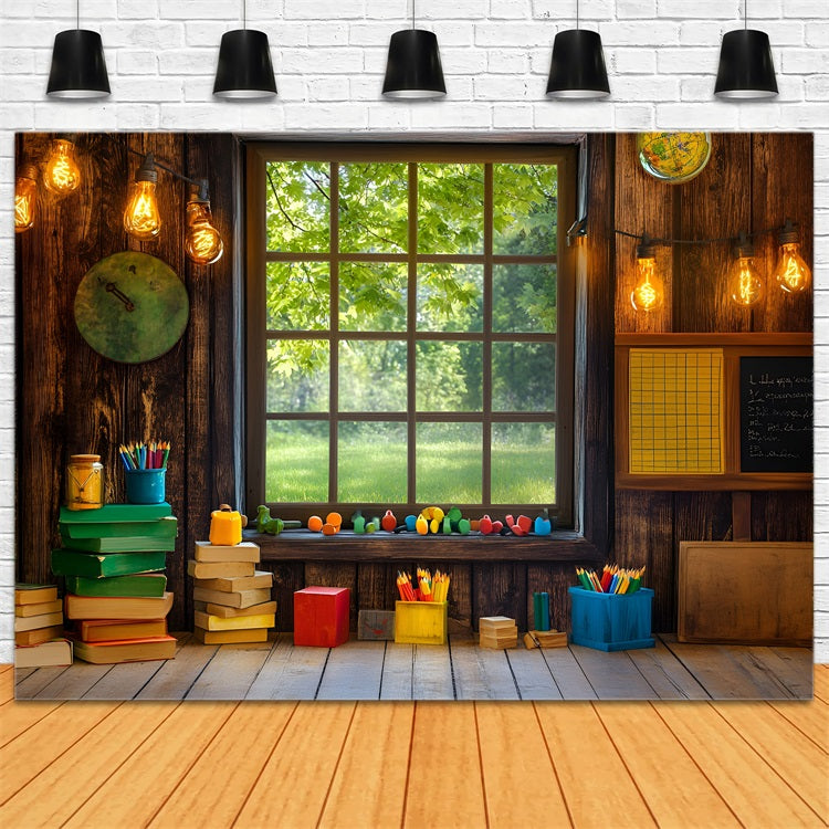 Back To School Backdrop Classroom Window View Backdrop UK GQ3-103