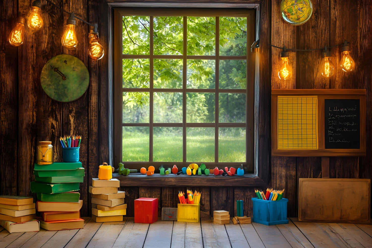 Back To School Backdrop Classroom Window View Backdrop UK GQ3-103